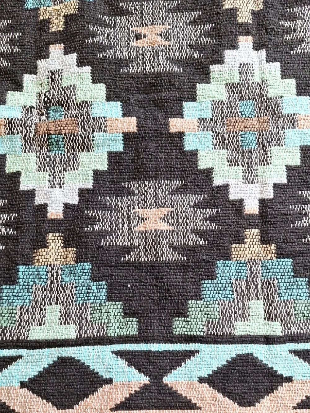 Southwestern Woven Fringe Rug - Aqua, Black & Tan